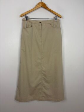 Vintage Tilley Endurables Skirt Womens 12 Beige Cotton Tencel Stretch Midi